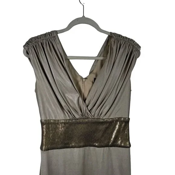 Tadashi Shoji Gold Sequin Maxi Dress Party Cocktail Wedding Guest Womens Medium - Picture 3 of 7